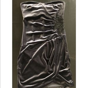 ASOS Velvet Mini Dress In Gray & Bead Embroidery